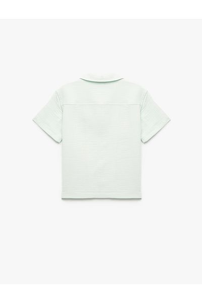Koton Bumbac cu mânecă scurtă Turndown Collar Broderie detaliate Shirt