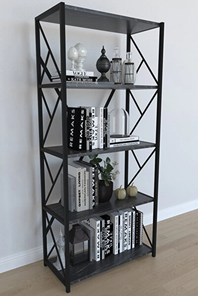 Remaks New Modern 150 Lik Kitaplık Raf Çok Amaçlı Kiler Mutfak Banyo Rafı Siyah Mermer