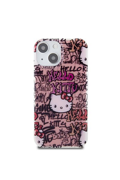Hello Kitty Case for iPhone 15 - Hello Kitty Hardcase IML Tags Graffiti (HKHCP15SHDGPTP) - Pink
