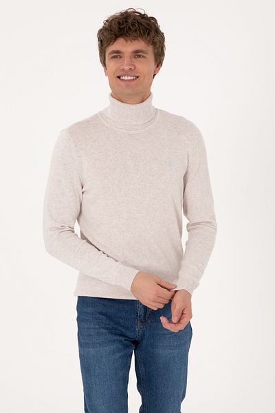 U.S. Polo Assn. Men's Slim Fit High Collar Stone Basic Sweater 50288884-Vr225