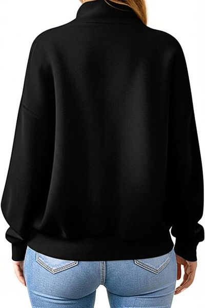 NO 601 Women's Half Zipper Stand Collar Red Heart Printed Sweatshirt
