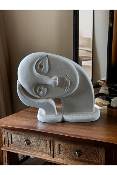 Rowan Sanat Beyaz Minimalist Heykel Düşünen Yüz Dekoratif Biblo Büst Obje Masa Dekorasyonu Ürünü