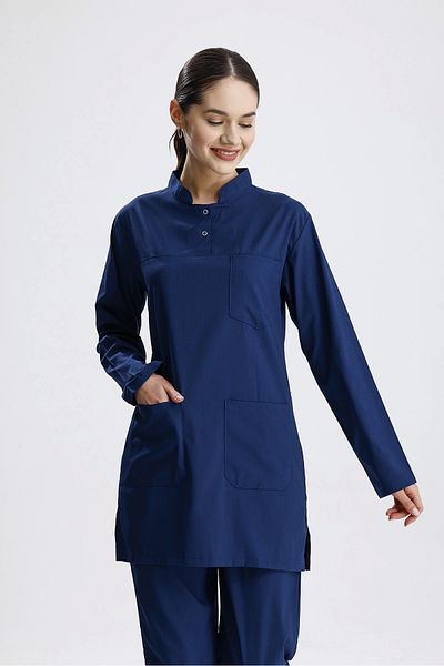 Moodamedikal Indigo Blue Surgical Hijab Team Lycra Fabric Judge Collar Jersey