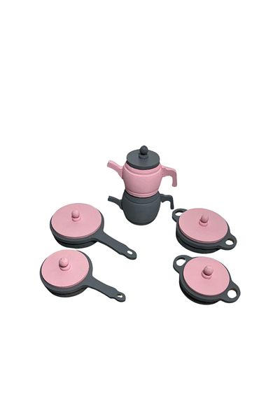 Özka Hobi Ahşap Ozka Hobby Pink Painted Wooden Toy Tencre and Pan Set