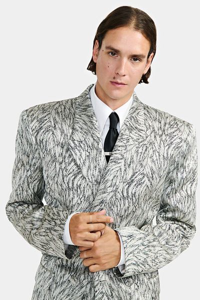 LOUIS GABRIEL NOUCHI Double Breasted Jacket In Jacquard Fur - - S, Gray