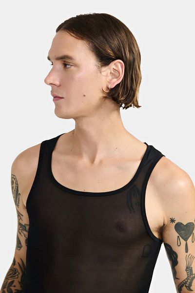 LOUIS GABRIEL NOUCHI TANK TOP WITH DEEP NECKLINE - LOUIS GABRIEL NOUCHI - S, BLACK