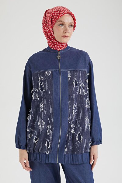 Armine Trend Denim Fabric Distressed Detailed Trousers Double Suit Navy Blue 25Yt666