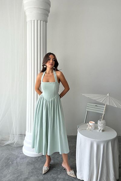 şems fashion Φόρεμα με λαιμόκοψη μέντας, καλοκαιρινό φόρεμα