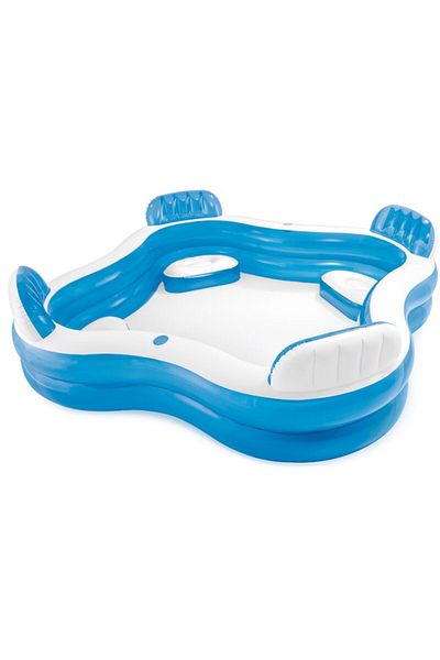 Intex Inflatable Family Pool, Blue, 4 Integrated Inflatable Seats, 2 Cup Holders, Intex, 229x229x66cm