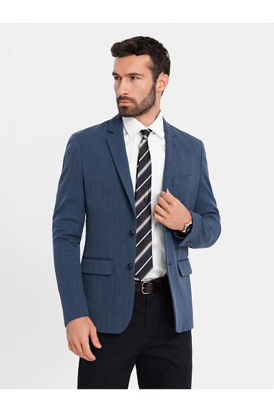 OMBRE Elegantes Herren Slim Fit Sakko mit Viskose - Dunkelblau V3 OM-BLZB-0135 M