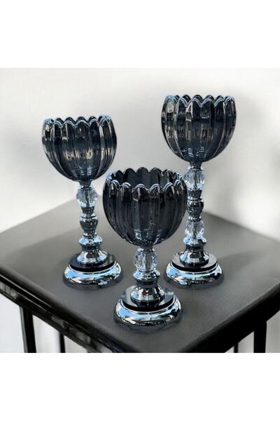 USTAOGLUHOME 3 LÜ DEKORATİF CAM ŞAMDAN