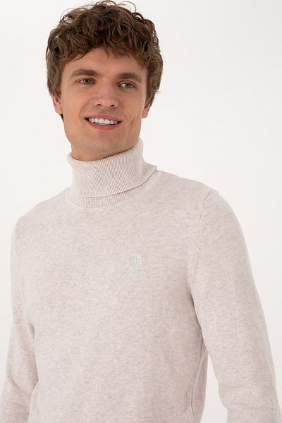 U.S. Polo Assn. Men's Slim Fit High Collar Stone Basic Sweater 50288884-Vr225