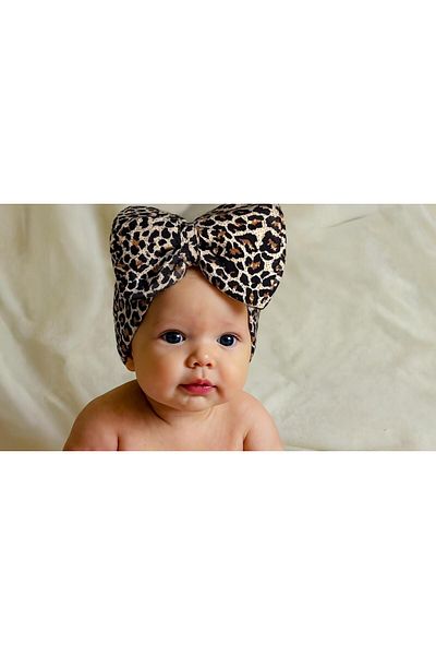 Bebekino Bow Baby Girl Bonnet Leopard Print