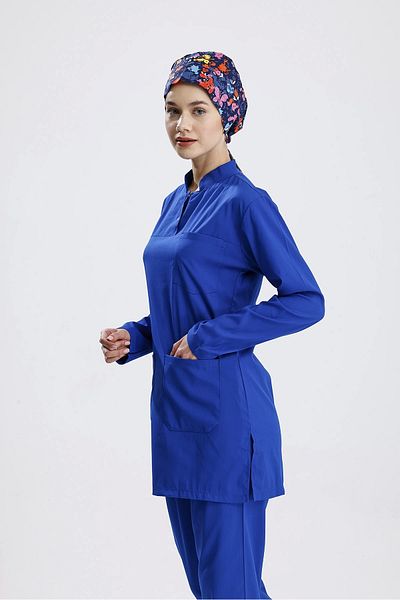 Moodamedikal Sax Blue Surgical Hijab Suit Lycra Fabric Judge Collar Jersey