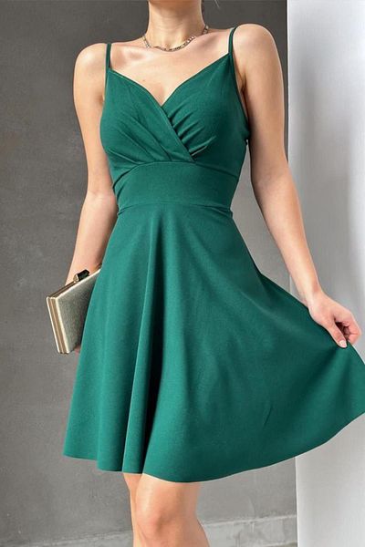 Emirela Imported Crepe Dress with Thin Straps
