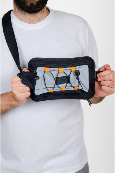 KAFF Black Water Resistant Fabric Reflector Detailed Bodybag Cross Shoulder Bag -1047