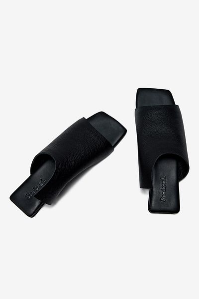 Seniorah Black Real Leather Women's Slippers