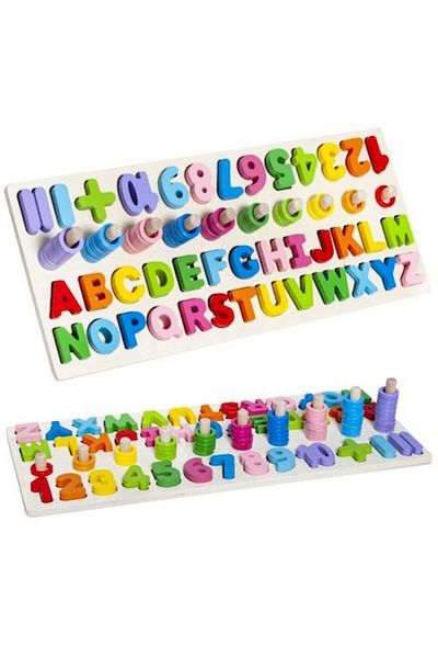 KRUZZEL Wooden puzzle Kruzzel, alphabet and numbers, multicolor, 45x18x8cm, for 3+ years