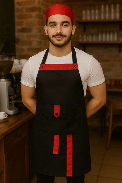 AHSEN EXPORT Boydan Askılı Cepli Servis Önlüğü