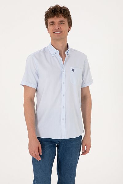 U.S. Polo Assn. Cămașă albastru deschis cu mânecă scurtă pentru bărbați 50297992-VR003