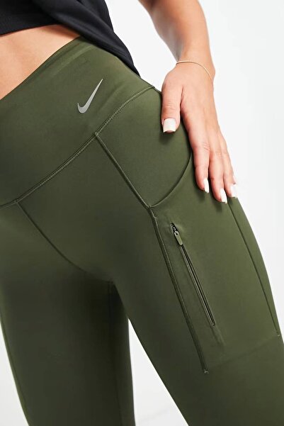 Nike Go Firm Support High Rise Full Length Kadın 6 Cepli Lazer Kesim Antreman Taytı Haki