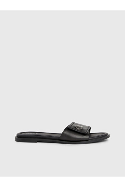 Calvin Klein Calvin Klein Women Black Flat Slide Relock Heel Sandals