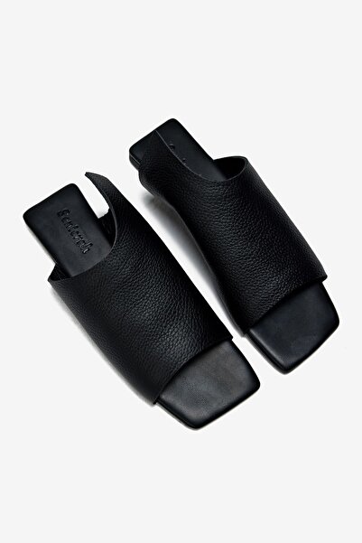 Seniorah Μαύρες γυναικείες παντόφλες από γνήσιο δέρμα