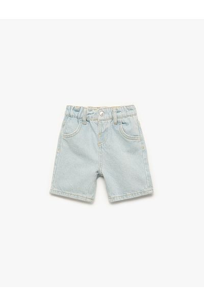 Koton Pantaloni scurți din denim din bumbac cu buzunar cu nasturi și talie elastică