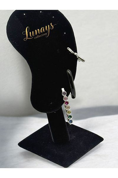 Lunays Jevelry Crazy Girl Model Zircon Stone 3-Piece Women's Earring Set Silver Color Earrings