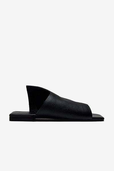 Seniorah Black Real Leather Women's Slippers