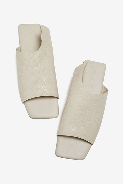 Seniorah Beige Real Leather Women's Slippers