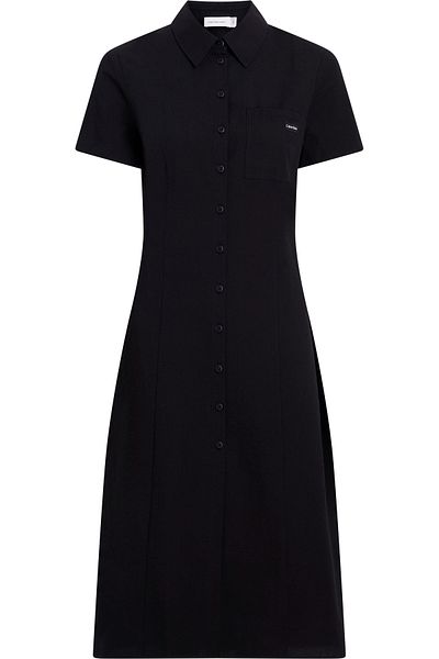 Calvin Klein Women Black Seersucker Button-Through Dress