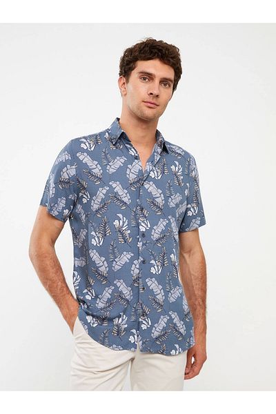 LC Waikiki Ανδρικό πουκάμισο SOUTHBLUE Indigo Regular Fit με κοντό μανίκι με σχέδιο βισκόζης