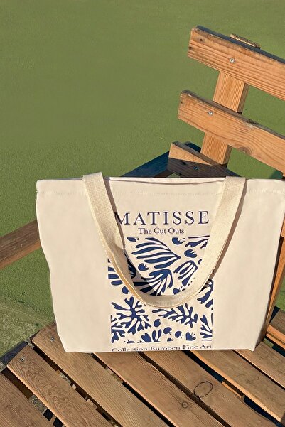Mumu Matisse Desenli Bez Çanta - Sanatsal Kanvas Omuz Çantası - Kadın Alışveriş Çantası