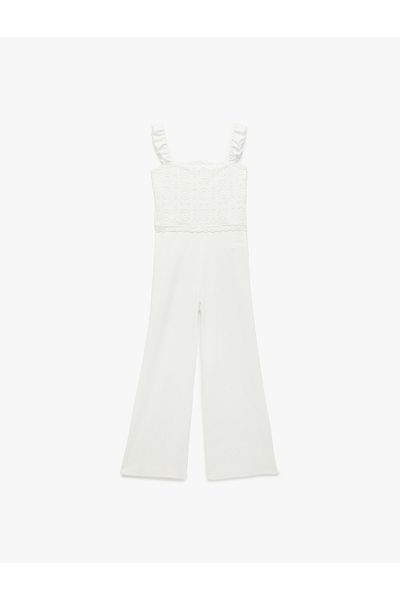 Koton Wrapped Fabric Lace Boredeli Ruffle Detailed Lined Square Neck Strap Jumpsuit