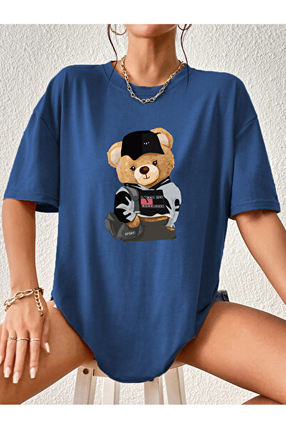 nux.boutique تيدي بير - تي شيرت رياضي رائع مطبوع من القطن العضوي باللون الأسو...