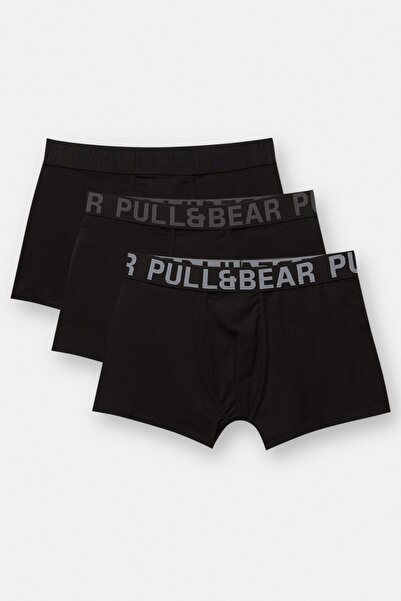 Pull & Bear Pull&Bear logo gri 3'lü boxer paketi