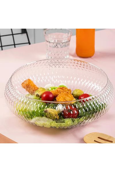 Nesnel Gift Rustic Salad Bowl - Large Size 26 cm Glass Salad Fruit Pasta Presentation Bowl - Handmade