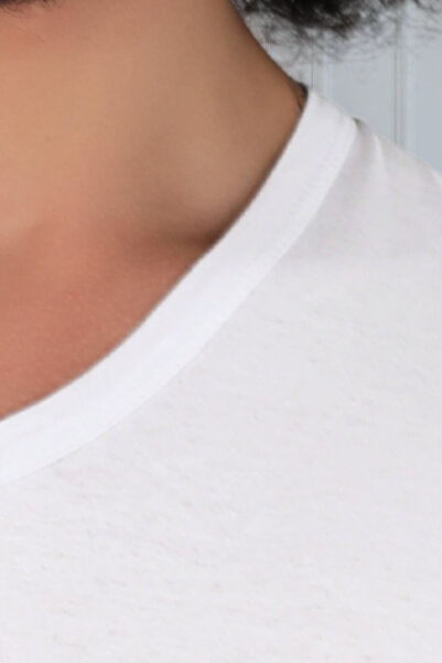 CENNETOĞLU White 100% Cotton V-Neck Undershirt Men's Underwear