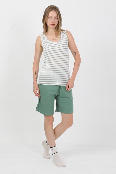 Akbeniz Set pantaloni scurți din bumbac pieptănat cu bretele groase pentru femei, verde 3637