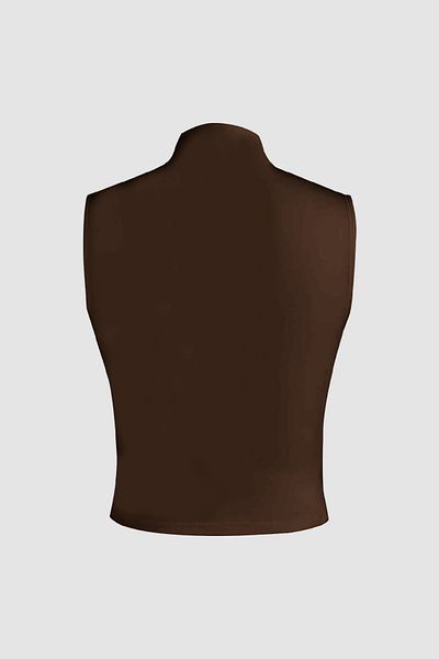 World Fashion Trends 6071 Αμάνικη μπλούζα με κορδόνι σε καφέ χρώμα