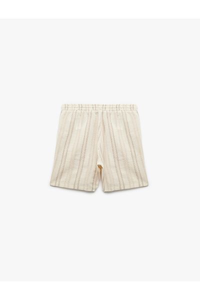 Koton Cotton Striped Bermuda Shorts with Pocket Detail and Lace-Up Waist