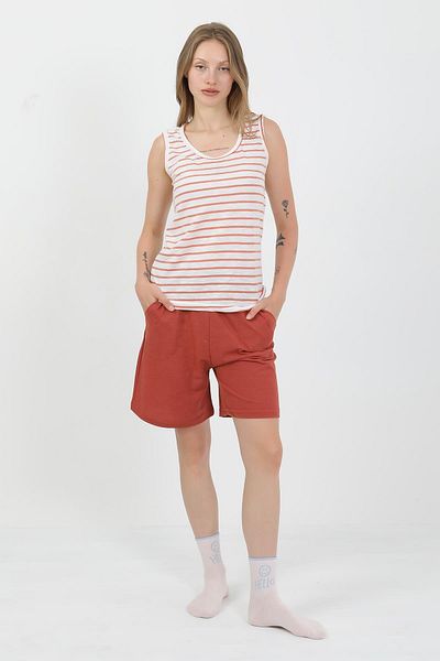 Akbeniz Set pantaloni scurți din bumbac pieptănat cu bretele groase pentru femei Orange 3637