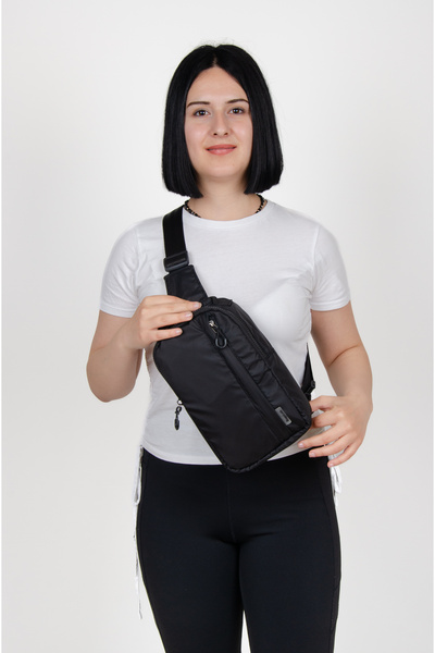 KAFF Black Color Water Resistant Fabric Unisex Bodybag Cross Shoulder Bag -1055