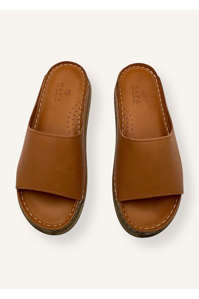 N Napa Shoe Tan Color Orthopedic Sole Genuine Leather Women's Slippers
