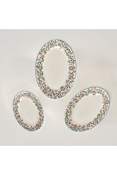 Bella Maison Vintage Porselen Bordürlü Kayık Tabak 3'lü