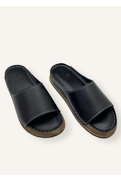 N Napa Shoe Black Color Orthopedic Sole Genuine Leather Women's Slippers