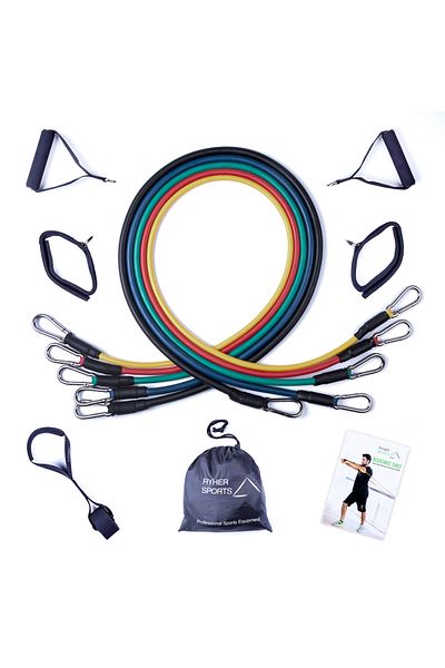 Ryher Set extensii elastice tubulare, 11 buc, 5x126 cm, Latex, Multicolor, Stretching