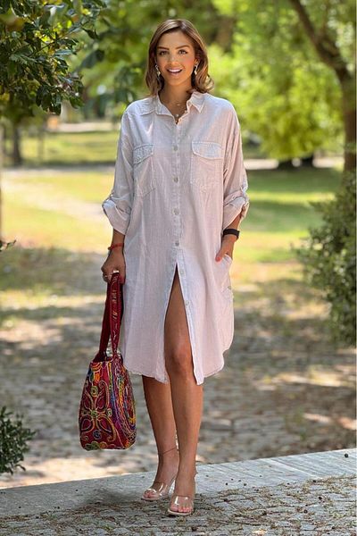 Nevin Kaya Moda Καλοκαιρινό φόρεμα Tulle Tulle Thin Demin σε κρεμ χρώμα