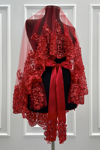 ZEYMERADE مجموعة ستارة العروس الحمراء Vip، مجموعة ستارة هينا مطرزة بالزهور والخرز الزجاجي واللؤلؤ مكونة من 6 قطع